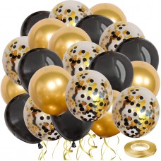 Black Gold Confetti Latex Balloons, 50pcs 12inch Gold Metallic and Black Balloons for Birthday Graduation Wedding Anniversary Party Decorations.…