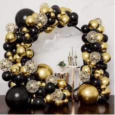 Black Gold Balloons Garland Kit,132pcs Gold Metallic and Black Confetti Balloons for 2024 New Year Birthday Wedding Graduation Engagement Father's Day Party Decoration