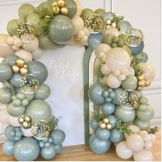 Dusty Green Blue Balloon Garland Arch Kit, 139PCS Green Ash Mist Green Blue Haze Fog Blue Sand White Gold Balloons for Jungle Safari Neutral Birthday Baby Shower Wedding Birthday Party Decorations