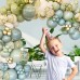 Dusty Green Blue Balloon Garland Arch Kit, 139PCS Green Ash Mist Green Blue Haze Fog Blue Sand White Gold Balloons for Jungle Safari Neutral Birthday Baby Shower Wedding Birthday Party Decorations