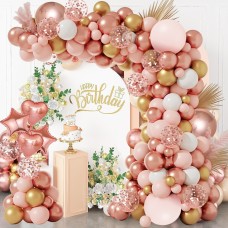 Rose Gold Balloon Garland Arch Kit, 129Pcs Rose Gold Pink White and Gold Confetti Latex Balloons for Baby Shower Wedding Birthday Graduation Anniversary Bachelorette Party Decorations…