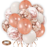 Vanjehou Rose Gold White Confetti Balloons, 50 Pack 12inch Rose Gold Confetti and White Latex Balloons for Wedding Birthday Graduation Baby Shower Party Decorations.