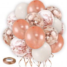 Vanjehou Rose Gold White Confetti Balloons, 50 Pack 12inch Rose Gold Confetti and White Latex Balloons for Wedding Birthday Graduation Baby Shower Party Decorations.