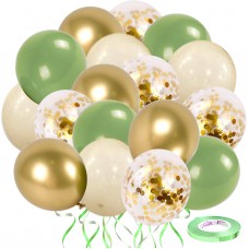 Sage Green Gold Confetti Balloons - 50 pcs Olive Green Blush Gold Metallic Latex Balloon for Eucalyptus Birthday Baby Shower Wedding Bridal Shower Party Decorations