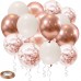 Rose Gold Confetti Balloons, 50 Pack Rose Gold White Balloons and Rose Gold Metallic Balloons for Birthday Wedding Engagement Bachelor Bridal Shower Party Decorations