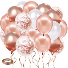 Rose Gold Confetti Balloons, 50 Pack Rose Gold White Balloons and Rose Gold Metallic Balloons for Birthday Wedding Engagement Bachelor Bridal Shower Party Decorations